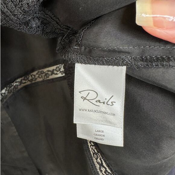 Rails Mona in Black Crepe Lace Long Sleeve Button Collared Shirt L - Picture 9 of 16